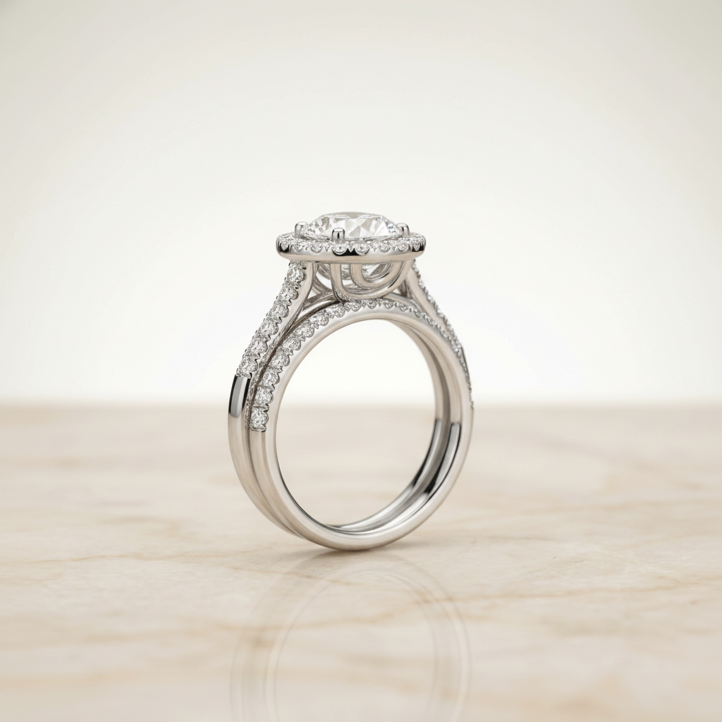 The Toni Matching Wedding Band, Round in 18K White Gold