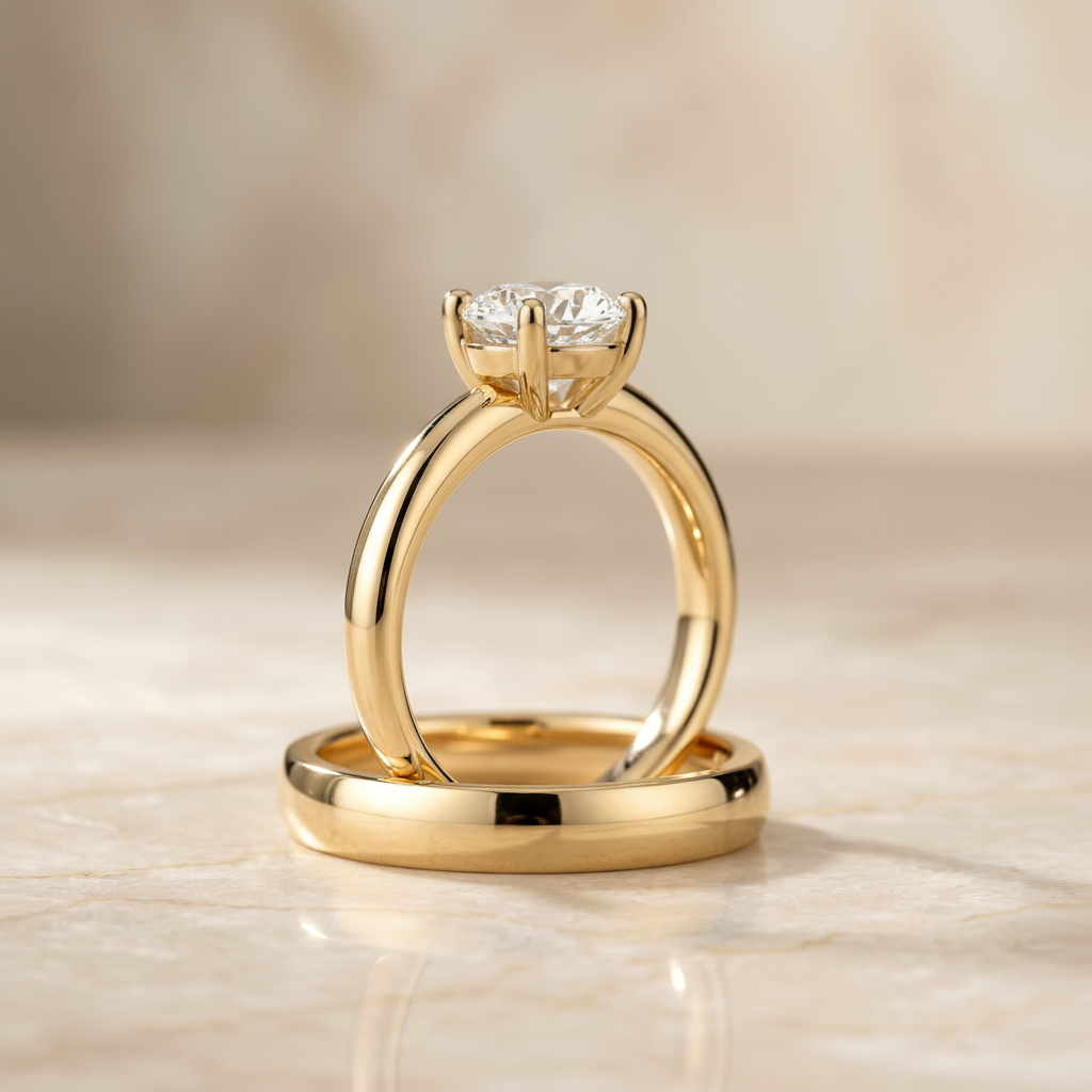 The Tori Matching Wedding Band, Round in 18K Yellow Gold | RockHer