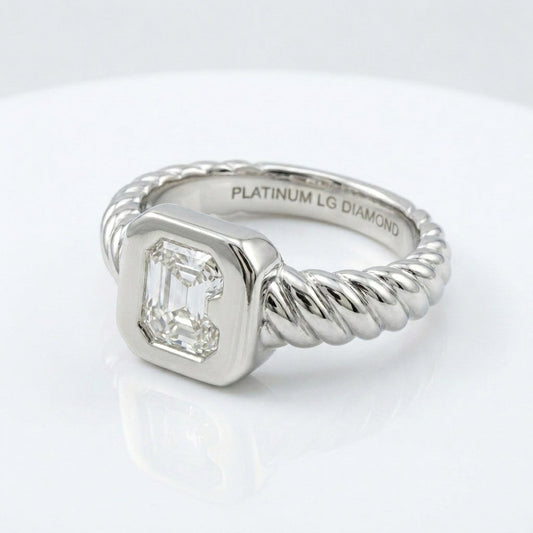 Women's Twisted Band lab-grown diamond letter signet ring in Platinum, letter C, product photography