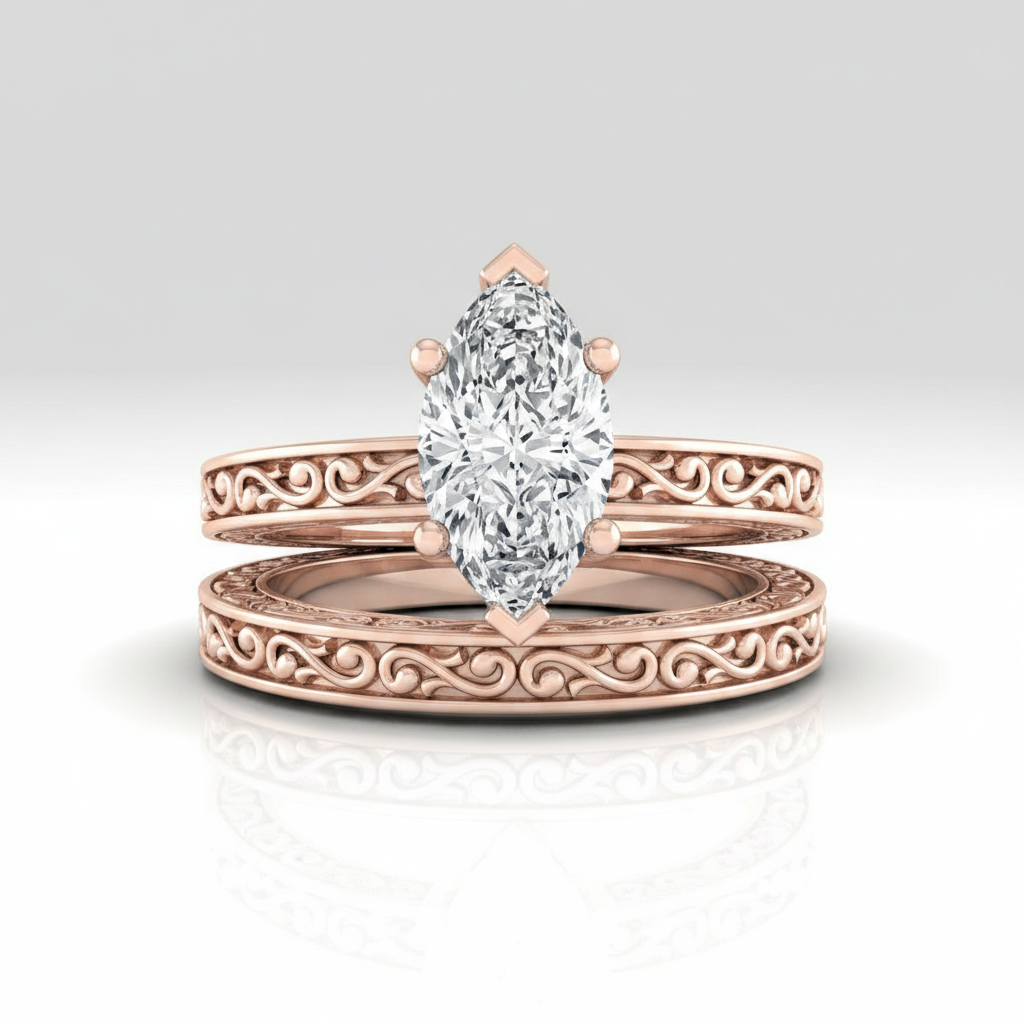 The Veronica Matching Wedding Band, Marquise in 14K Rose Gold