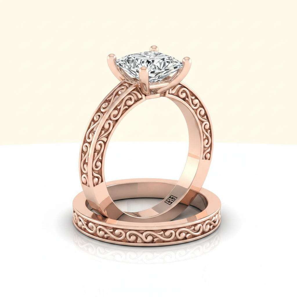 The Veronica Matching Wedding Band, Princess in 14K Rose Gold