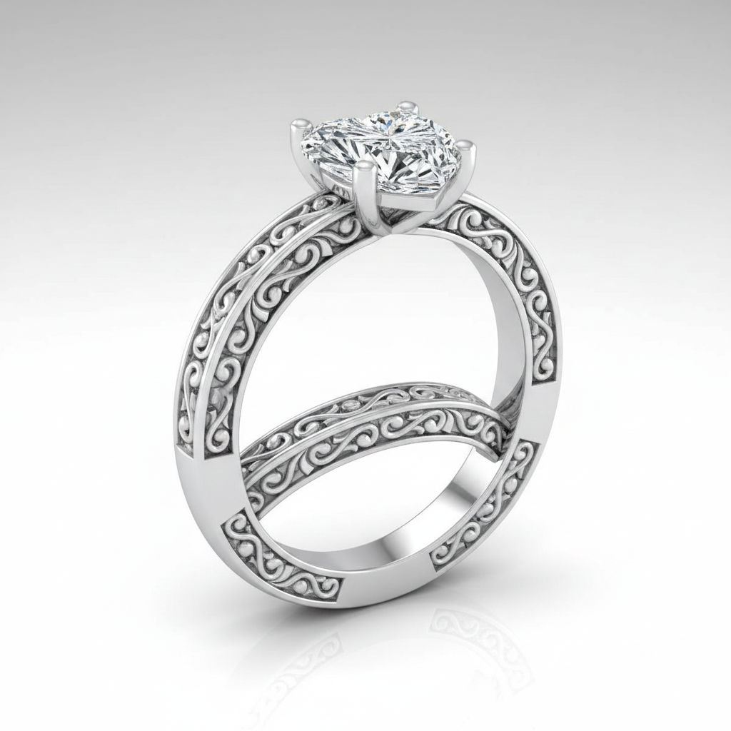 The Veronica Matching Wedding Band, Heart in 18K White Gold