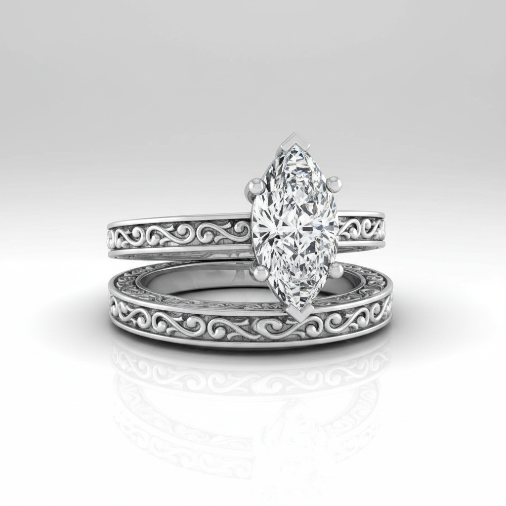 The Veronica Matching Wedding Band, Marquise in 18K White Gold
