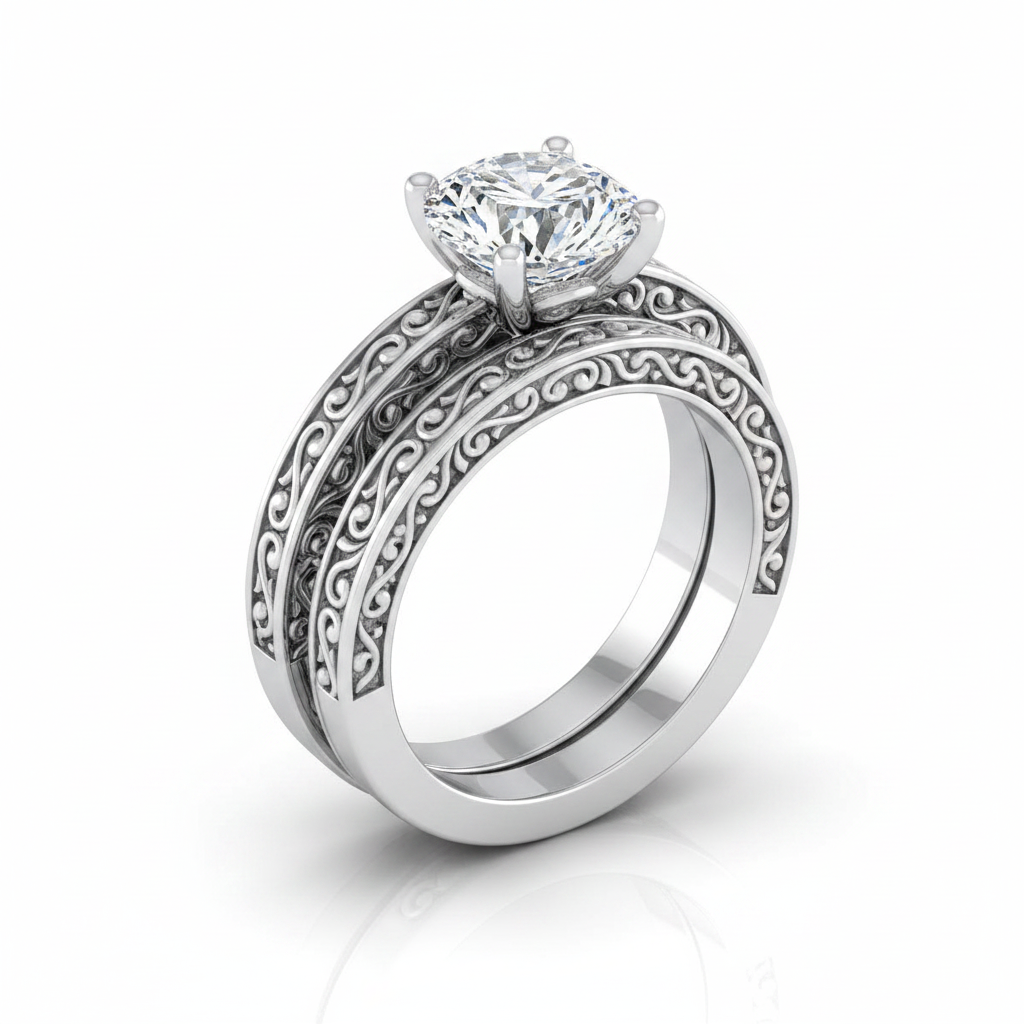 The Veronica Matching Wedding Band, Round in 18K White Gold