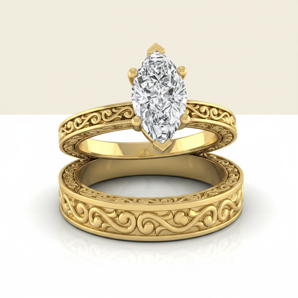 The Veronica Matching Wedding Band, Marquise in 18K Yellow Gold