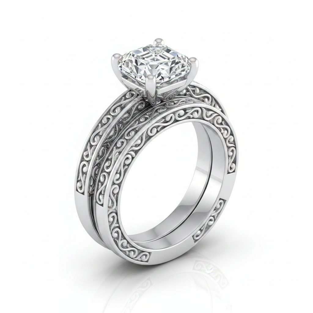 The Veronica Matching Wedding Band, Asscher in Platinum