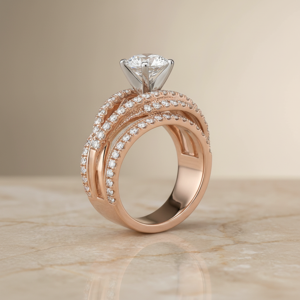The Violetta Matching Wedding Band, Round in 14K Rose Gold