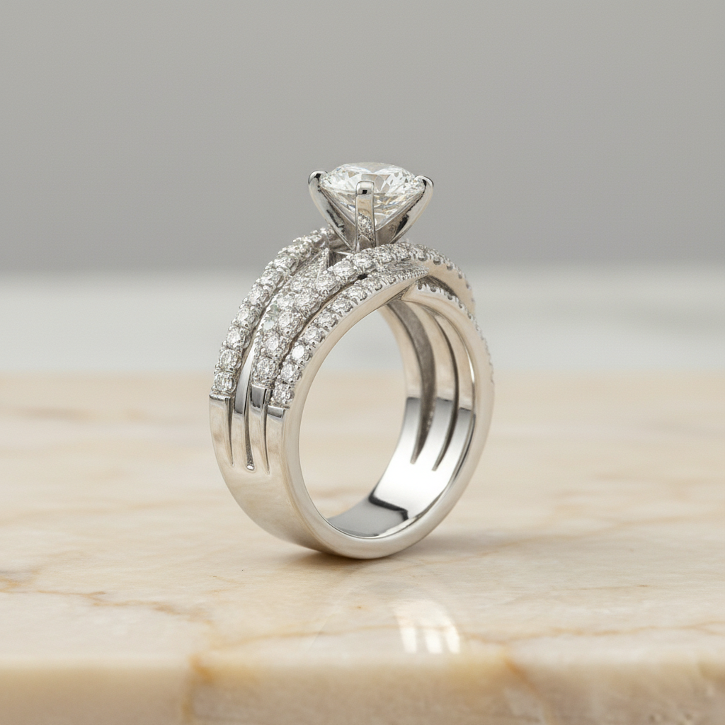 The Violetta Matching Wedding Band, Round in 18K White Gold