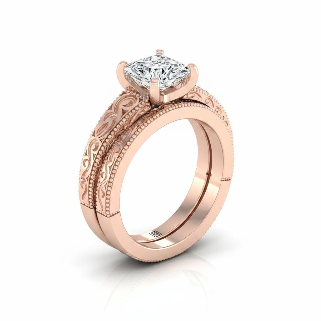 The Virginia Matching Wedding Band, Princess in 14K Rose Gold