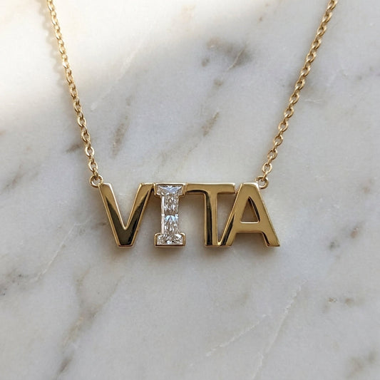 VITA lab-grown diamond letter necklace in 14K Yellow Gold
