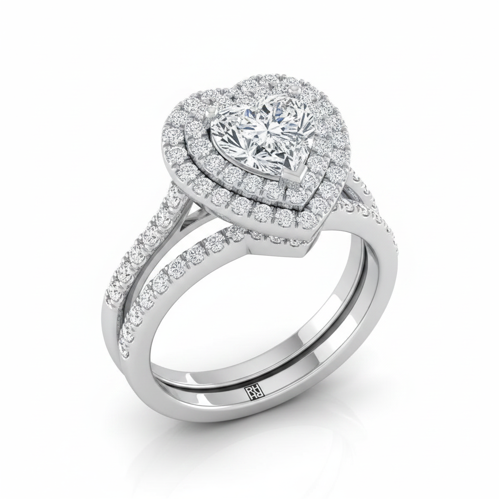 The Whitney Matching Wedding Band, Heart in 18K White Gold