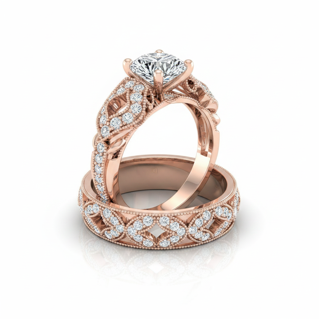 The Wren Matching Wedding Band, Round in 14K Rose Gold
