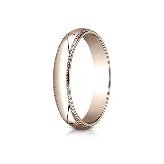 14k Rose Gold 4mm Slightly Domed Traditional Oval Ring With Milgrain