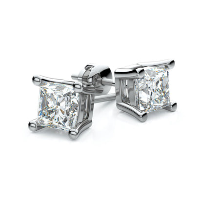 Platinum 4-prong Princess Diamond Stud Earrings (0.25 Ct. T.w., Vs1-vs2 Clarity, F-g Color)