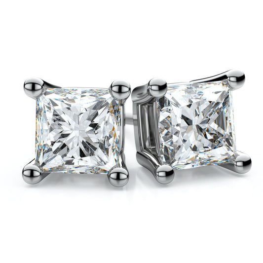 14k White Gold 4-prong Princess Diamond Stud Earrings (0.52 Ct. T.w., Vs1-vs2 Clarity, F-g Color)