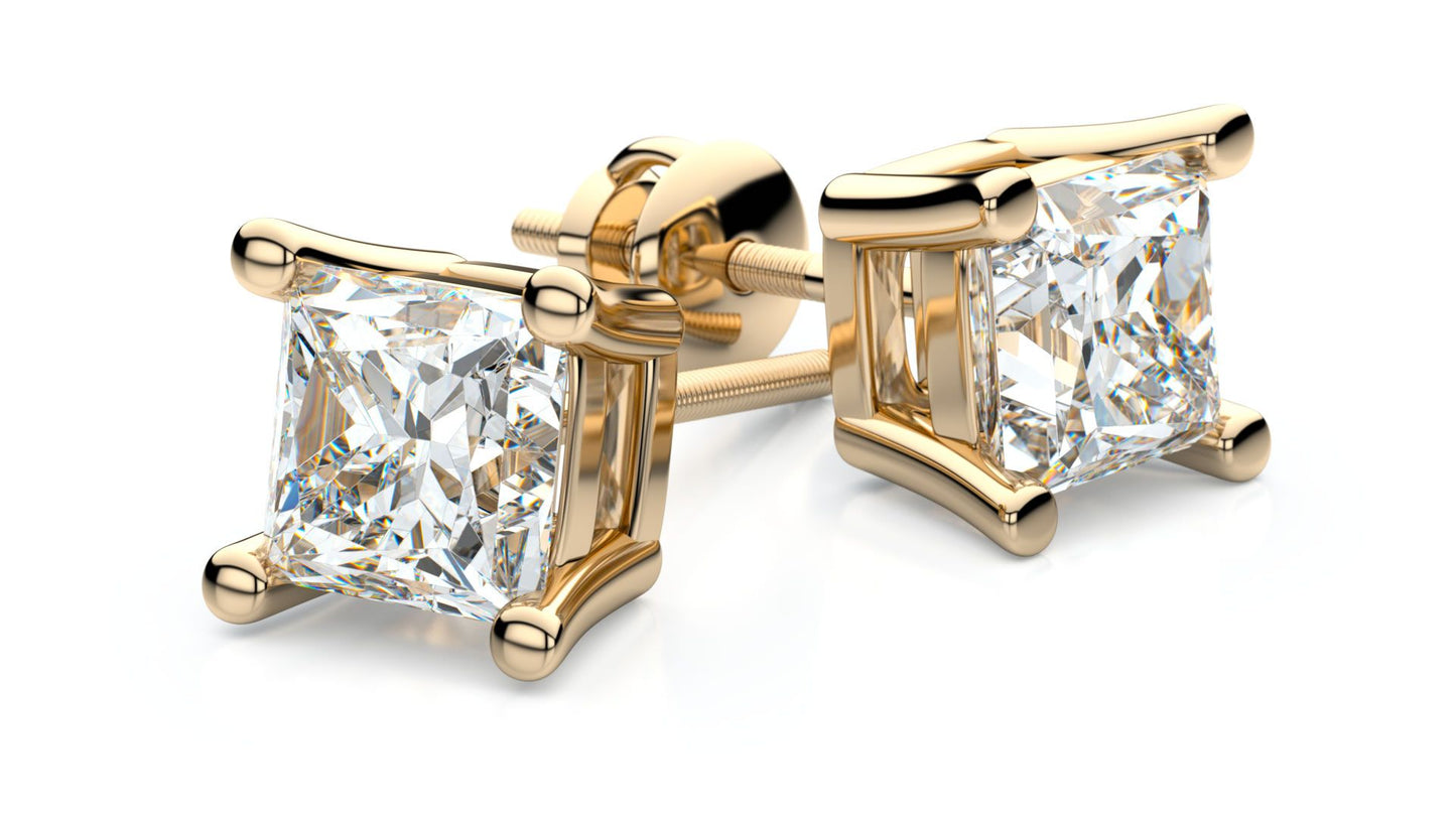 14k Yellow Gold 4-prong Princess Diamond Stud Earrings (0.52 Ct. T.w., Si1-2 Clarity, H-i Color)