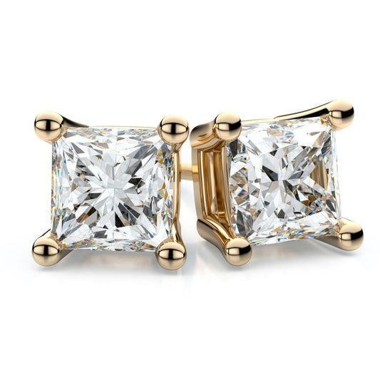 18k Yellow Gold 4-prong Princess Diamond Stud Earrings (0.5 Ct. T.w., Vs1-vs2 Clarity, H-i Color)