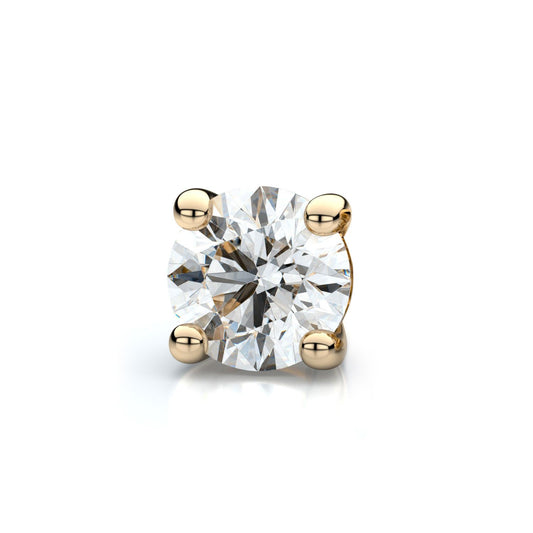 14k Yellow Gold 4-prong Round Diamond Single Stud Earring 0.50ctw (5.00mm Ea), H-i Color, Vs Clarity