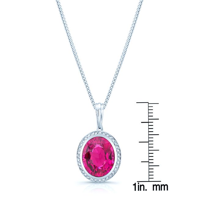 Pink Tourmaline And Diamond Oval Bezel-set Pendant In 14k White Gold (14x12mm)
