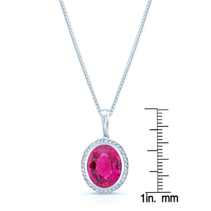 Pink Tourmaline And Diamond Oval Bezel-set Pendant In 14k White Gold (14x12mm)