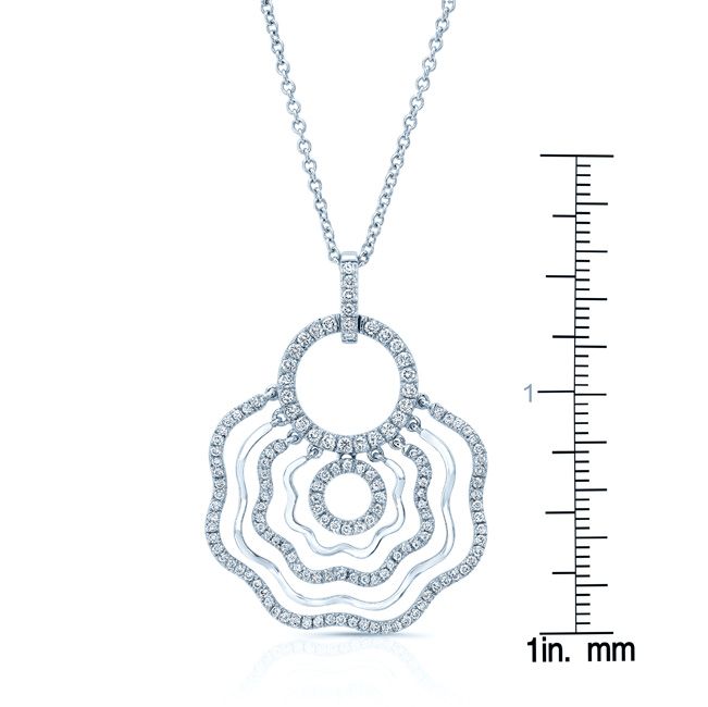 Diamond Floral Wave Cutout Fashion Pendant In 18k White Gold