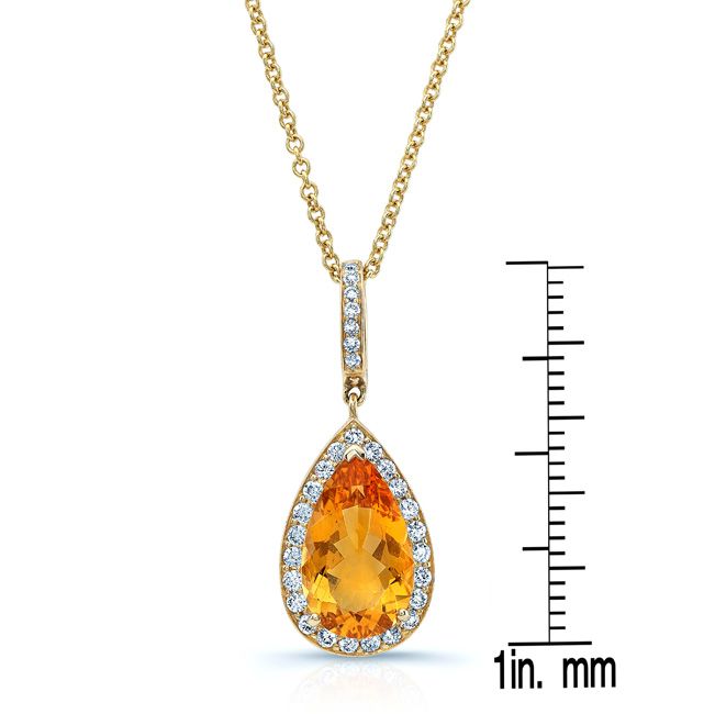 Citrine Pear And Diamond Halo Pendant In 14k Yellow Gold (1/2 Ct. Tw.)