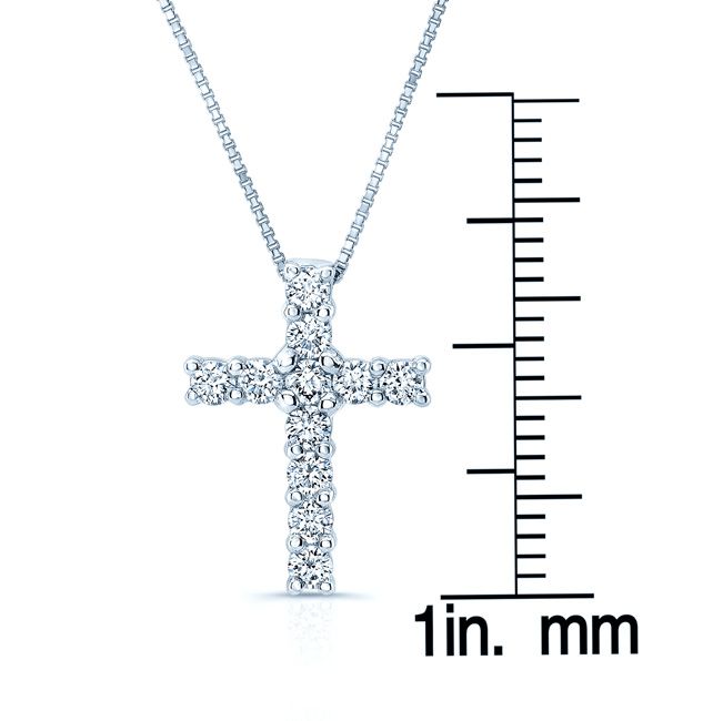 Diamond Prong-set Petite Cross Pendant In 14k White Gold
