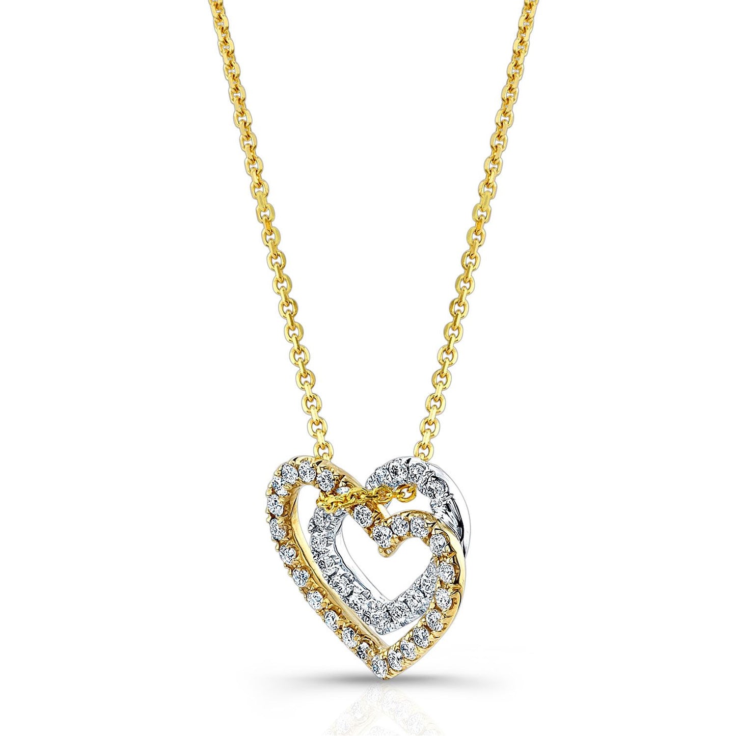 Diamond Pave Double Heart Pendant In Two Tone 14k Gold