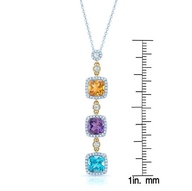 Multi-color Semi-precious And Diamond Dangle Pendant In 14k Two Tone