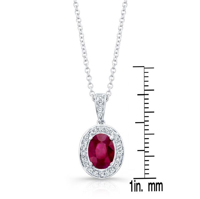 Ruby Oval And Diamond Pendant In 14k White Gold