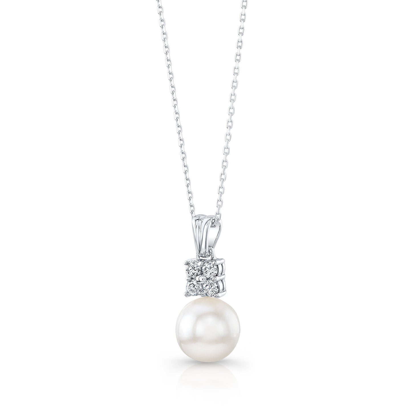 Pearl And Diamond Pendant In 14k White Gold 0.09ctw 18 Inch Chain
