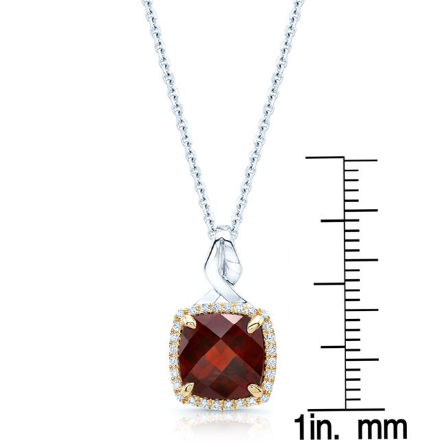 Garnet & Diamond Pendant In14k White & Yellow Gold