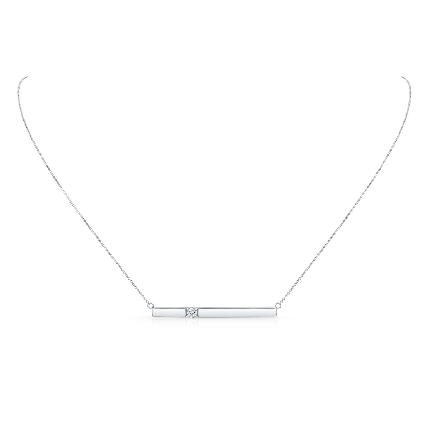 Diamond Bar Necklace In 14k White Gold 0.10ctw, 17 Inch Chain