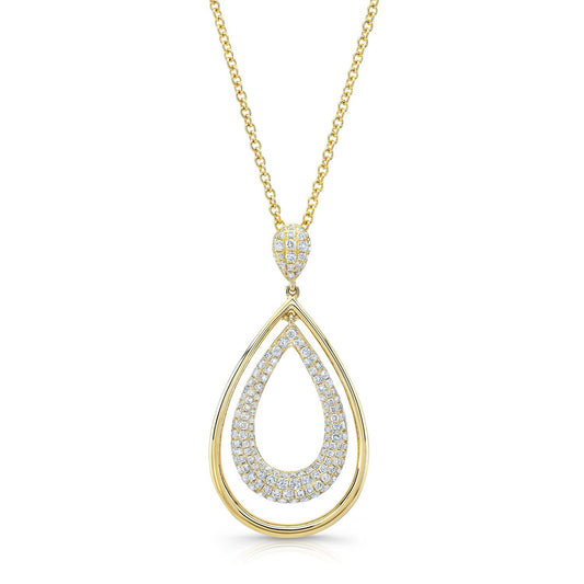 Diamond Double Oval Pendant In 14k Yellow Gold 18 Inch Length