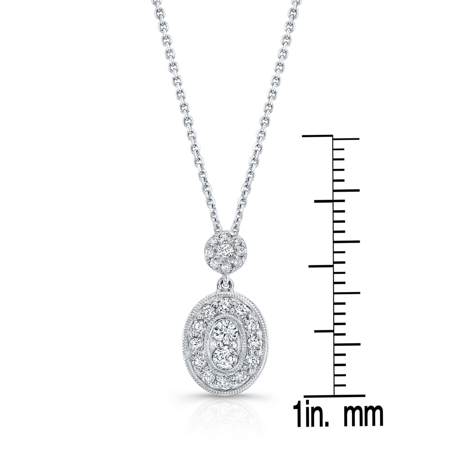 Diamond Oval Halo Dangle Pendant In 14k White Gold 0.33ctw 18 Inch Curb Chain