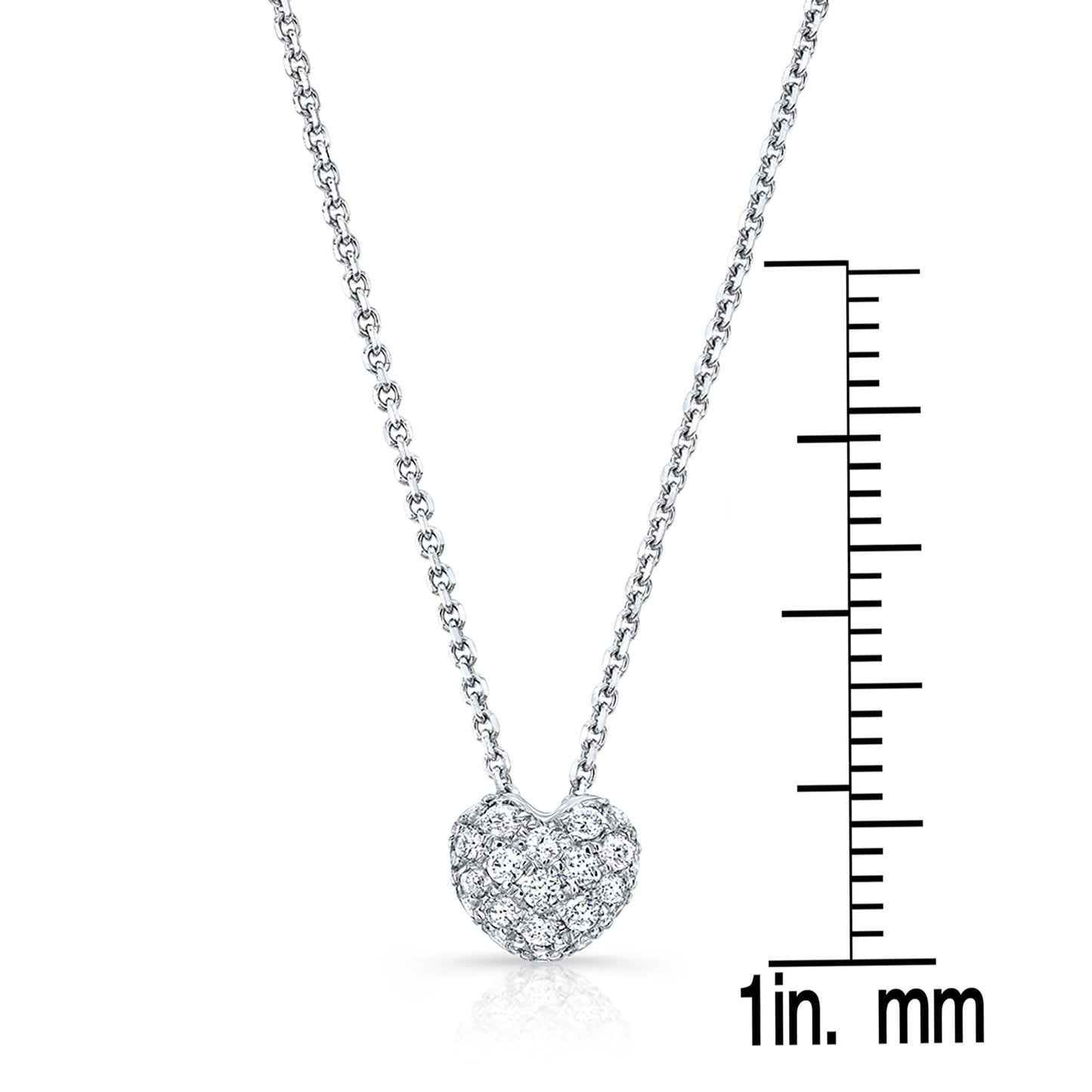 Petite Diamond Pave Puff Heart Pendant In 14k White Gold (1/4 Ct.tw.)