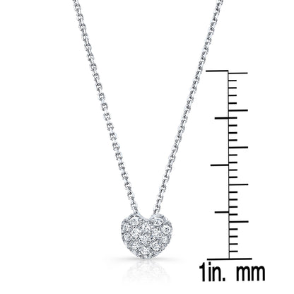 Petite Diamond Pave Puff Heart Pendant In 14k White Gold (1/4 Ct.tw.)
