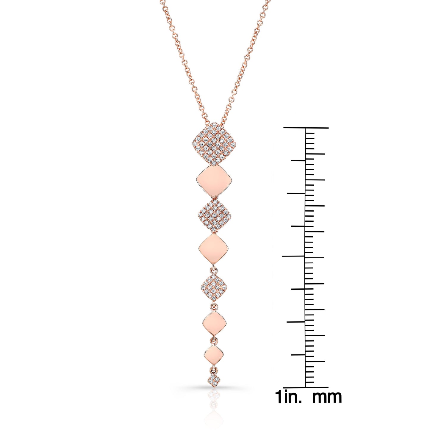 Diamond Alternating Pave And High Polish Dangling Diamond Shape Pendant In 14k Rose Gold