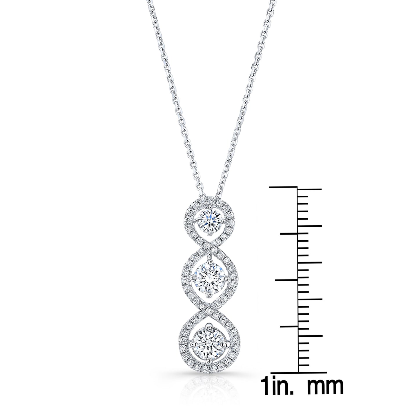 Pave Vertical Triple Infinity 3 Stone Pendant
