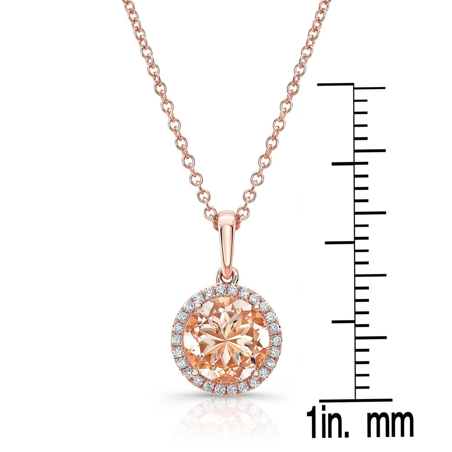 Morganite And Diamond Round Halo Pendant In 14k Rose Gold 18-in Chn