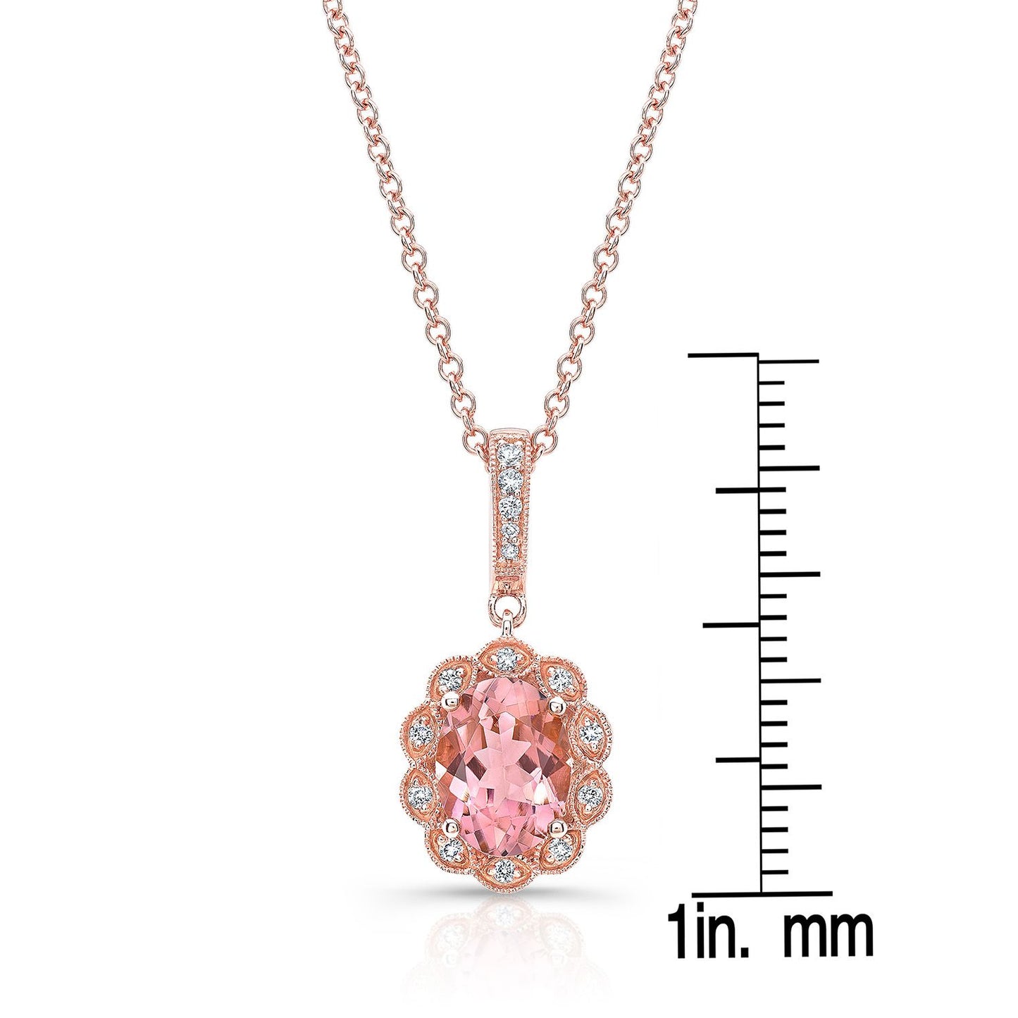 Oval Pink Tourmaline And Diamond Halo Pendant In 14k Yellow Gold (8x6mm)