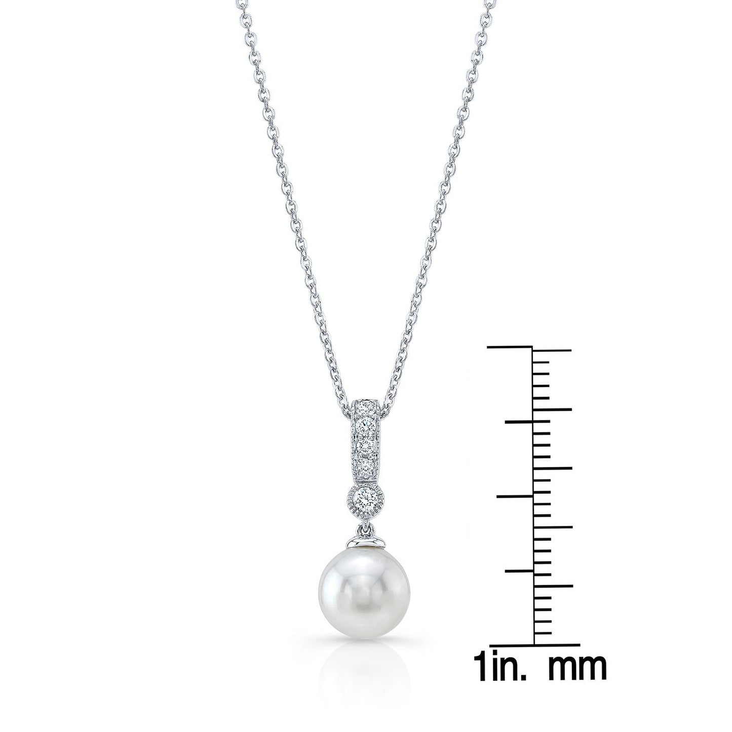 Cultured Pearl And Diamond Dangle Pendant With Prong-set Bail And Bezel Accent In 14k White Gold (8.0-8.5mm) (si)