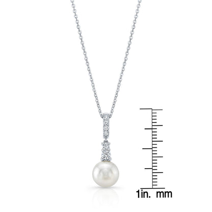 Cultured Pearl And Diamond Pendant With Graduated Prong-set Bail In 14k White Gold (8.0-8.5mm) (si)