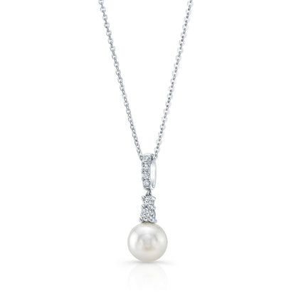 Cultured Pearl And Diamond Pendant With Graduated Prong-set Bail In 14k White Gold (8.0-8.5mm) (si)