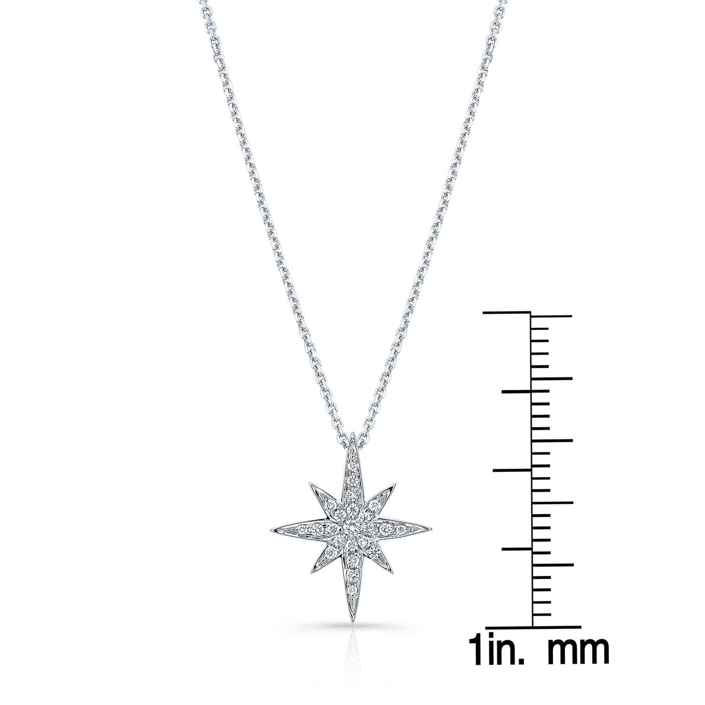 Diamond Pave North Star Pendant In 14k White Gold, 17-inch Chain