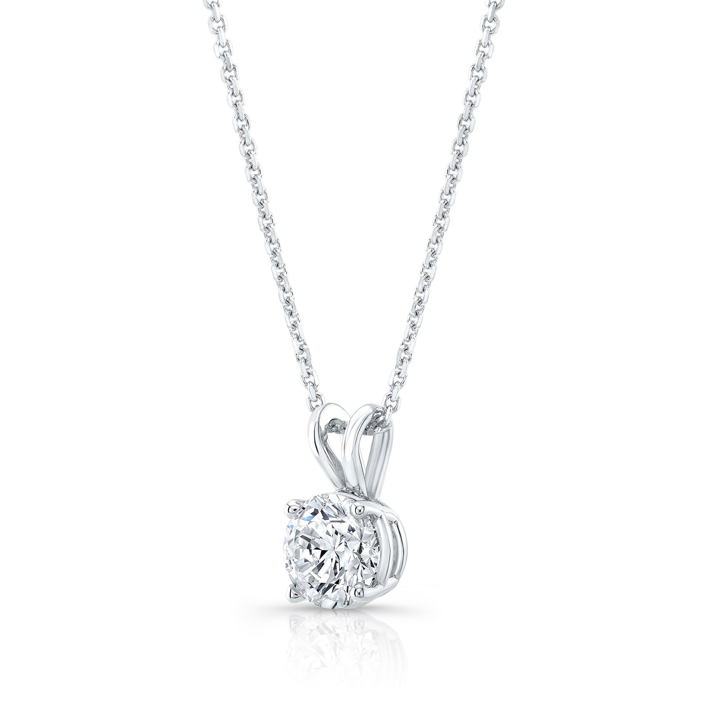 Round (full Cut) Diamond Solitaire Pendant In A 14k White Gold 4-prong Basket Setting, 0.85ct. T.w. (hi, Si1-si2)