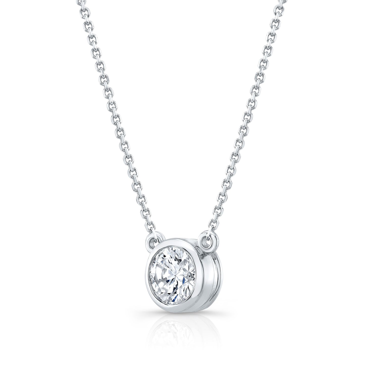 Round (full Cut) Diamond Solitaire Pendant In A 14k White Gold Bezel Centered Setting, 1.25ct. T.w. (hi, Si1-si2)