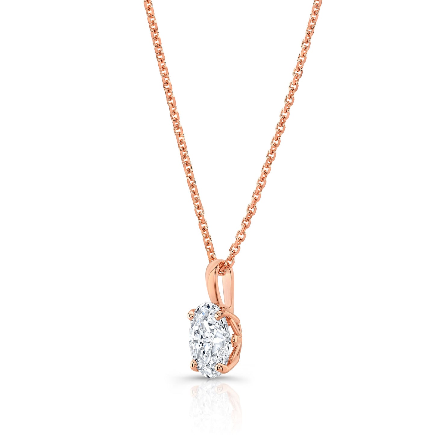 Oval Diamond Solitaire Pendant In A 14k Rose Gold Fleur De Lis Setting, 2ct. T.w. (hi, Si1-si2)