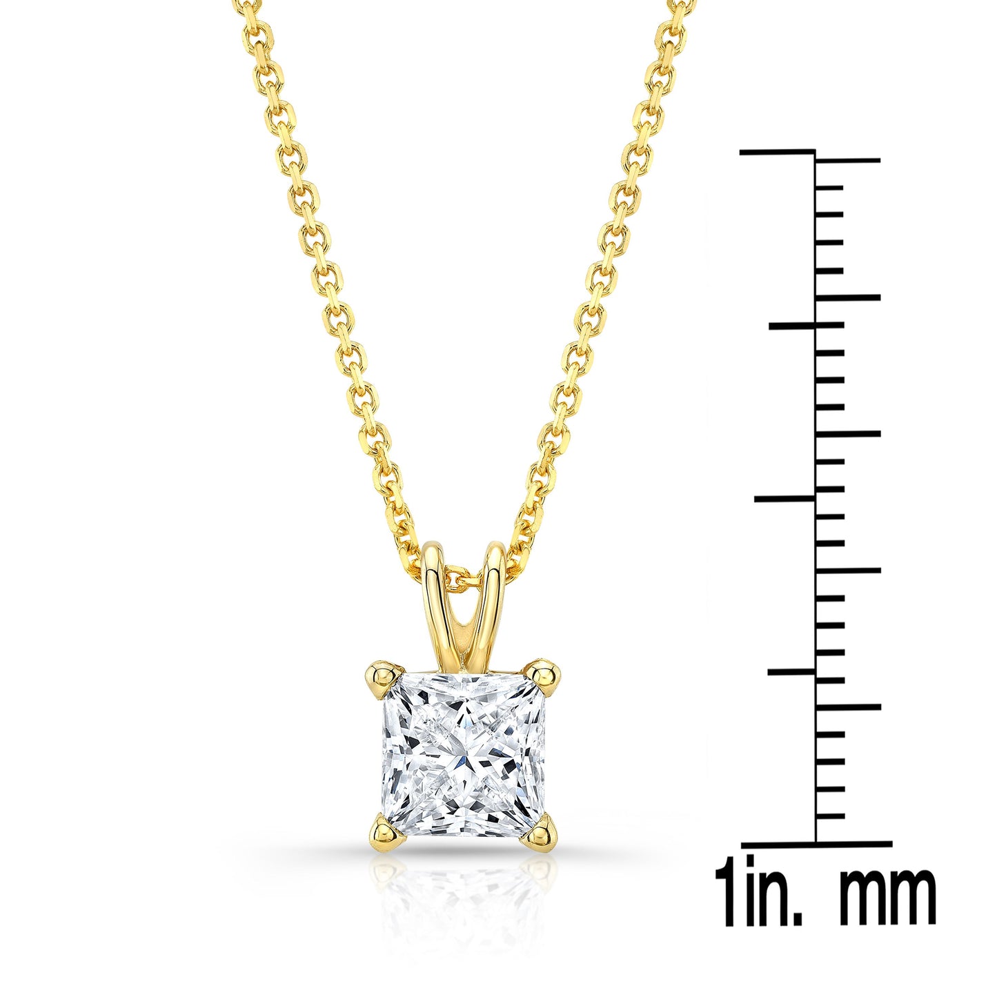 Princess Diamond Solitaire Pendant In A 14k Yellow Gold 4-prong Basket Setting, 1ct. T.w. (i, Vs2 Igi)