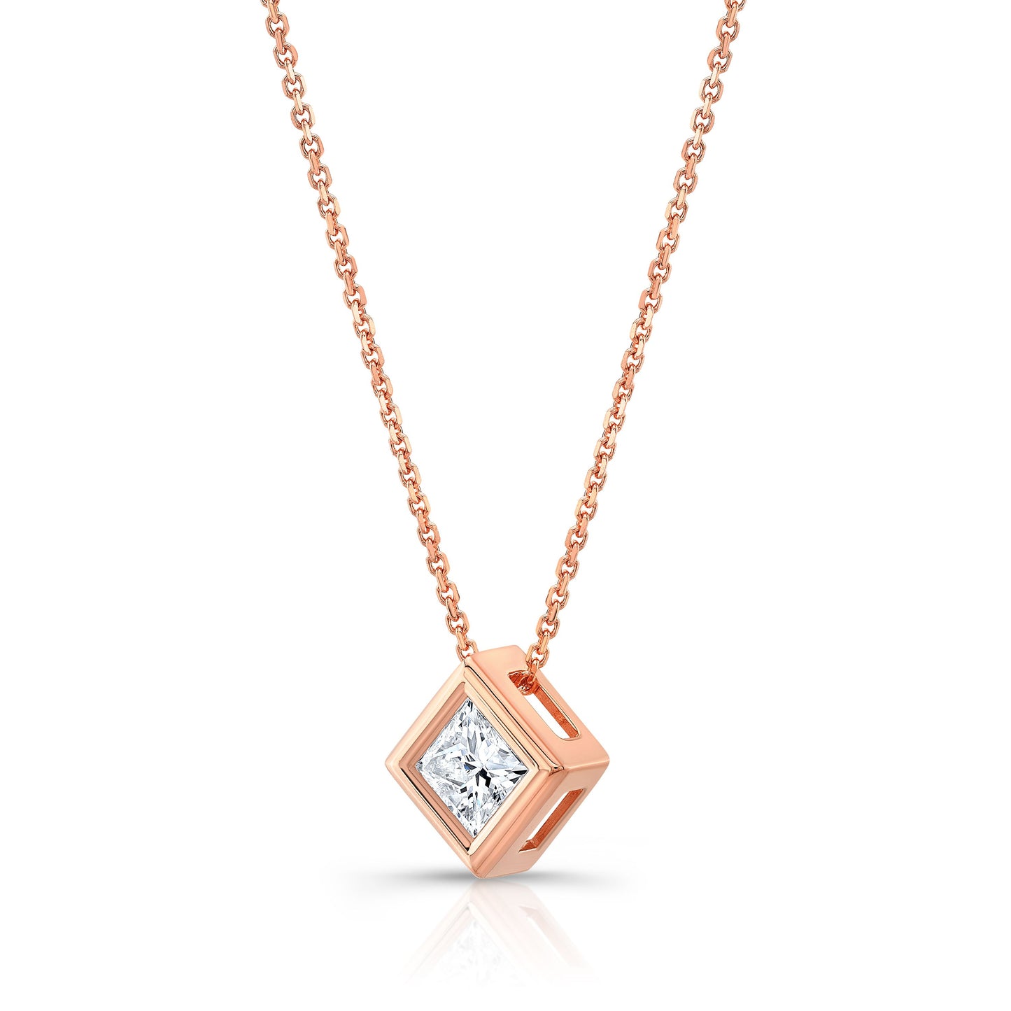 Princess Diamond Solitaire Pendant In A Platinum Bezel Slide Setting, 0.4ct. T.w. (hi, Si1-si2)